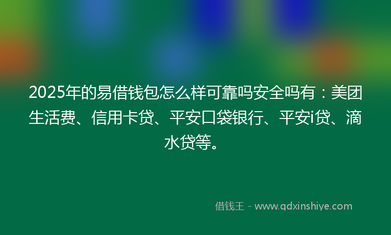 2025年的易借钱包怎么样可靠吗安全吗有：美团生活费、信用卡贷、平安口袋银行、平安i贷、滴水贷等。