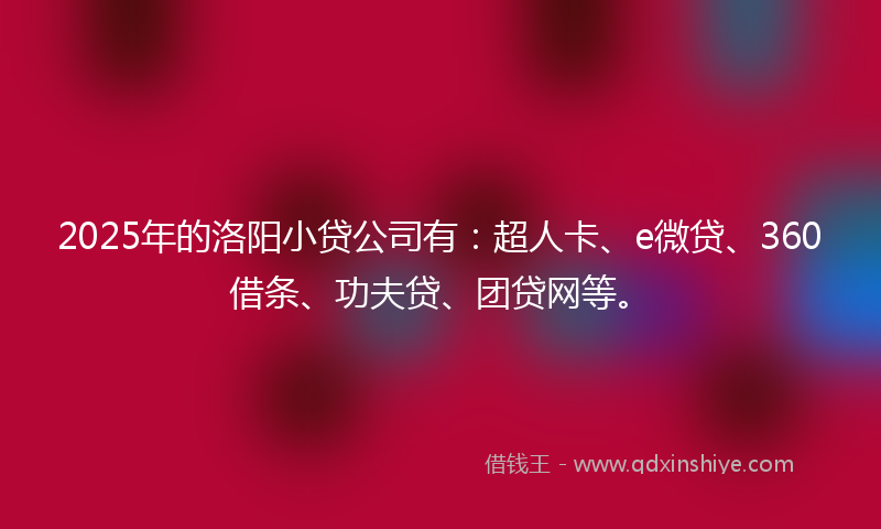 2025年的洛阳小贷公司有：超人卡、e微贷、360借条、功夫贷、团贷网等。