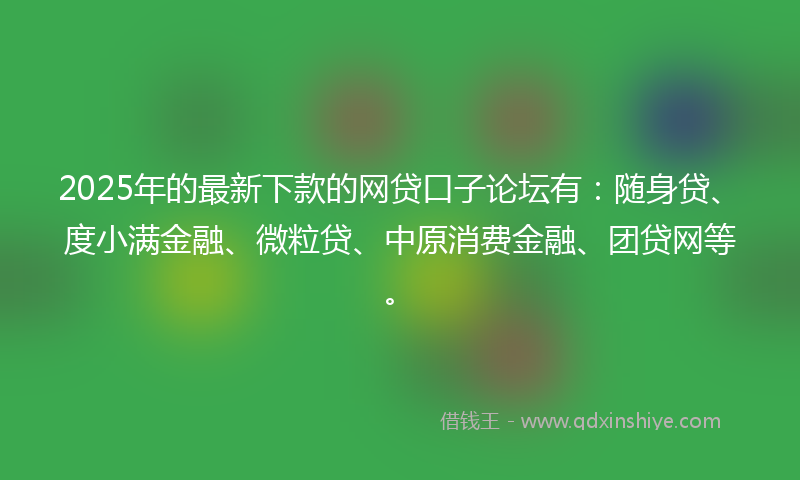 2025年的最新下款的网贷口子论坛有：随身贷、度小满金融、微粒贷、中原消费金融、团贷网等。
