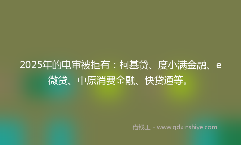 2025年的电审被拒有：柯基贷、度小满金融、e微贷、中原消费金融、快贷通等。