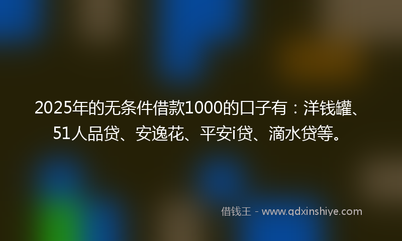 2025年的无条件借款1000的口子有：洋钱罐、51人品贷、安逸花、平安i贷、滴水贷等。