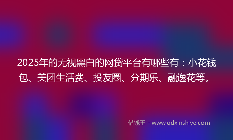 2025年的无视黑白的网贷平台有哪些有：小花钱包、美团生活费、投友圈、分期乐、融逸花等。