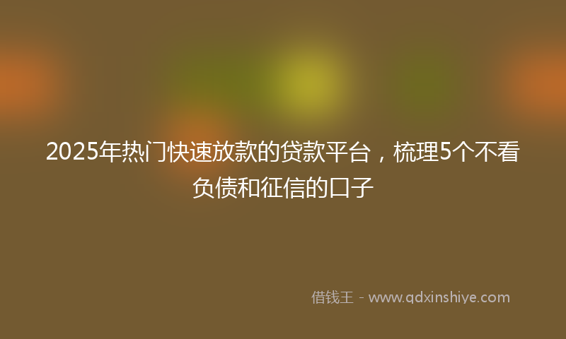 2025年热门快速放款的贷款平台，梳理5个不看负债和征信的口子