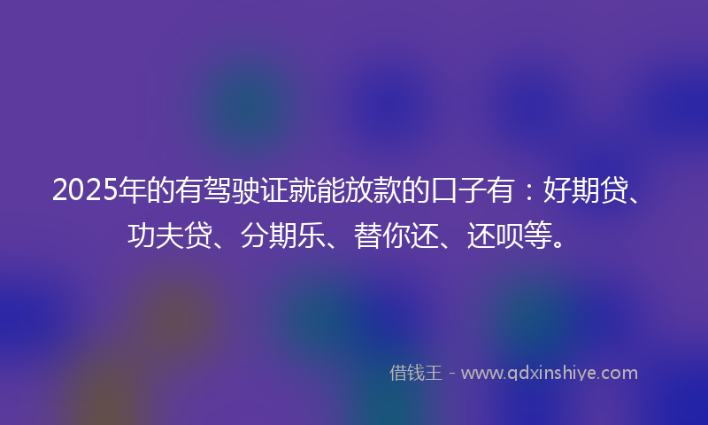 2025年的有驾驶证就能放款的口子有：好期贷、功夫贷、分期乐、替你还、还呗等。