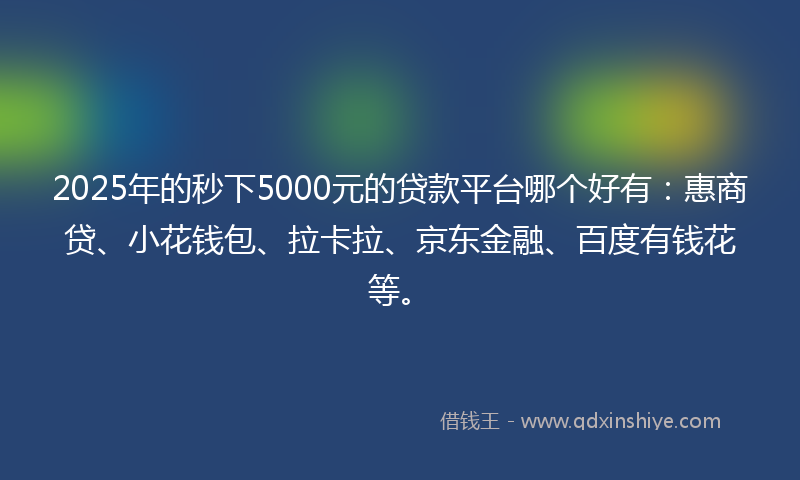 2025年的秒下5000元的贷款平台哪个好有：惠商贷、小花钱包、拉卡拉、京东金融、百度有钱花等。