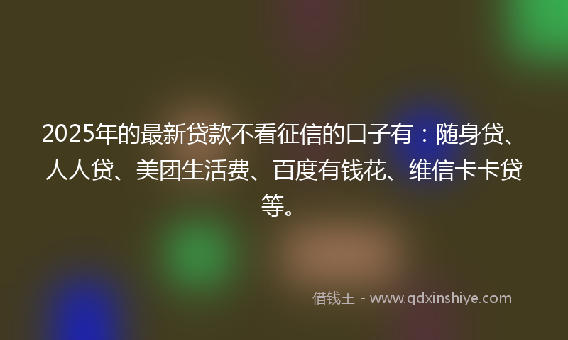 2025年的最新贷款不看征信的口子有：随身贷、人人贷、美团生活费、百度有钱花、维信卡卡贷等。