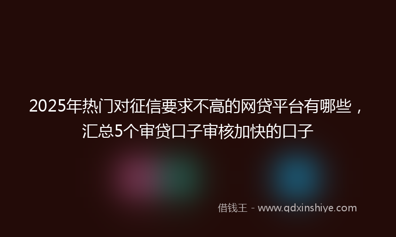 2025年热门对征信要求不高的网贷平台有哪些，汇总5个审贷口子审核加快的口子