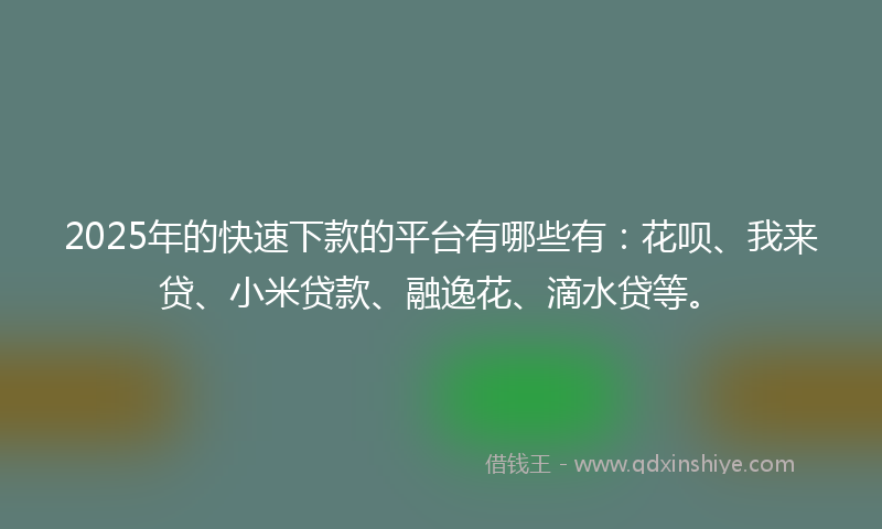 2025年的快速下款的平台有哪些有：花呗、我来贷、小米贷款、融逸花、滴水贷等。