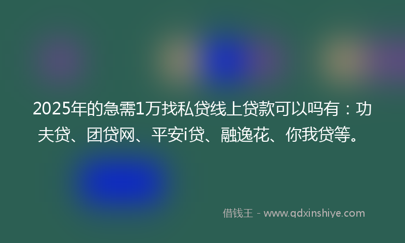 2025年的急需1万找私贷线上贷款可以吗有：功夫贷、团贷网、平安i贷、融逸花、你我贷等。