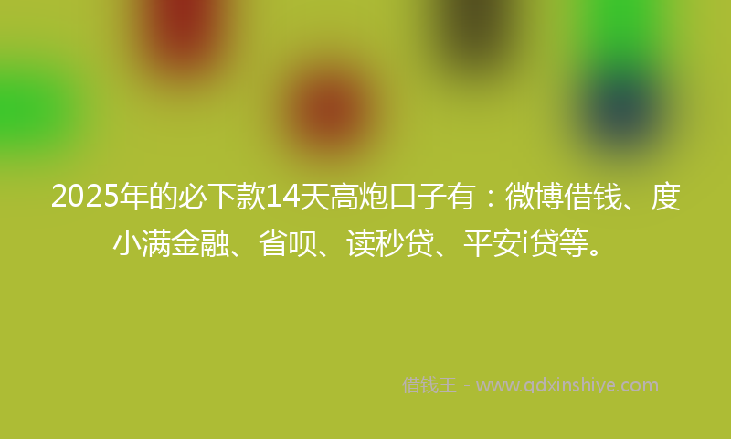 2025年的必下款14天高炮口子有：微博借钱、度小满金融、省呗、读秒贷、平安i贷等。