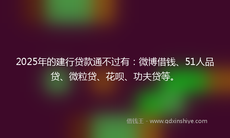 2025年的建行贷款通不过有：微博借钱、51人品贷、微粒贷、花呗、功夫贷等。