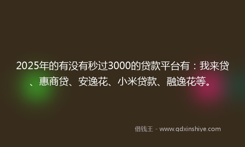 2025年的有没有秒过3000的贷款平台有：我来贷、惠商贷、安逸花、小米贷款、融逸花等。