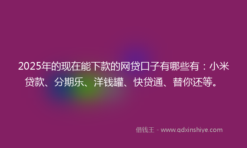 2025年的现在能下款的网贷口子有哪些有：小米贷款、分期乐、洋钱罐、快贷通、替你还等。
