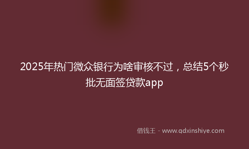 2025年热门微众银行为啥审核不过，总结5个秒批无面签贷款app