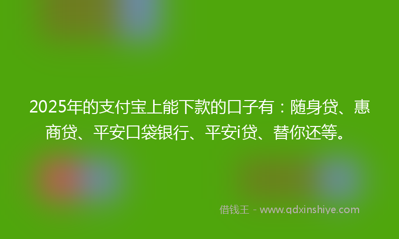 2025年的支付宝上能下款的口子有：随身贷、惠商贷、平安口袋银行、平安i贷、替你还等。