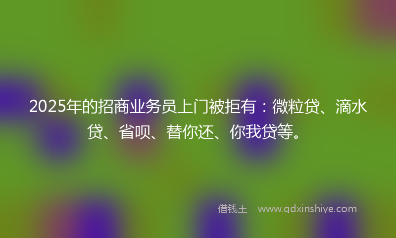 2025年的招商业务员上门被拒有：微粒贷、滴水贷、省呗、替你还、你我贷等。
