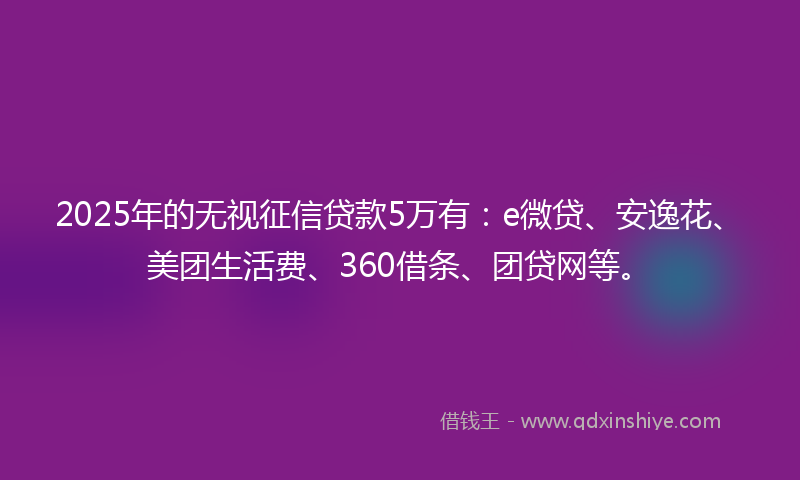 2025年的无视征信贷款5万有：e微贷、安逸花、美团生活费、360借条、团贷网等。