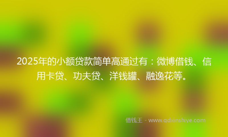 2025年的小额贷款简单高通过有：微博借钱、信用卡贷、功夫贷、洋钱罐、融逸花等。