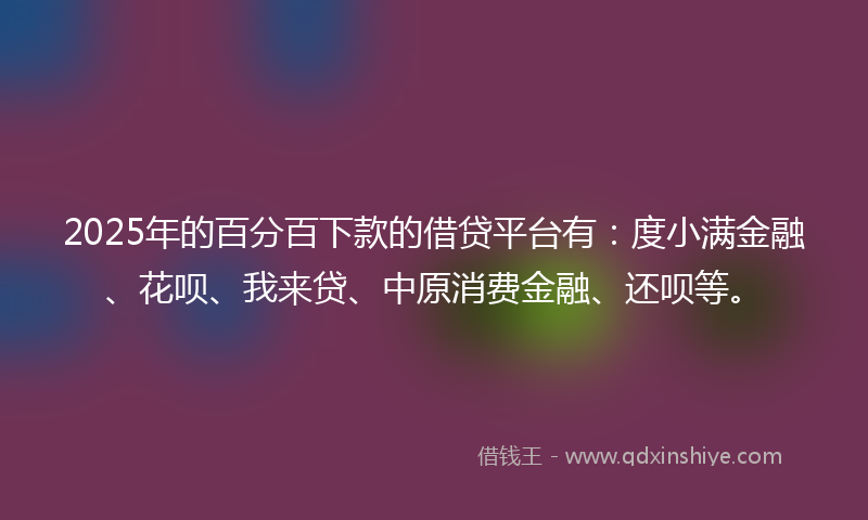 2025年的百分百下款的借贷平台有：度小满金融、花呗、我来贷、中原消费金融、还呗等。