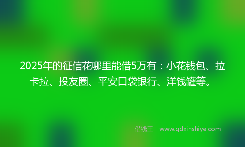 2025年的征信花哪里能借5万有：小花钱包、拉卡拉、投友圈、平安口袋银行、洋钱罐等。