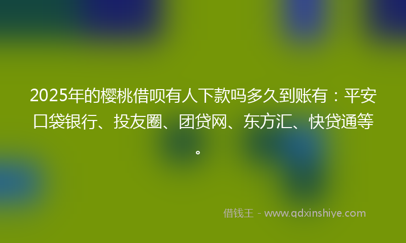 2025年的樱桃借呗有人下款吗多久到账有：平安口袋银行、投友圈、团贷网、东方汇、快贷通等。