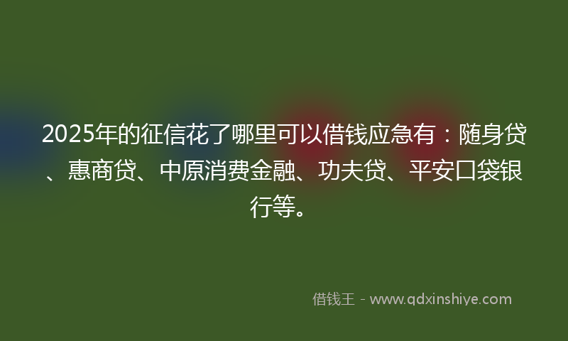 2025年的征信花了哪里可以借钱应急有：随身贷、惠商贷、中原消费金融、功夫贷、平安口袋银行等。