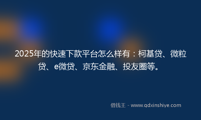 2025年的快速下款平台怎么样有：柯基贷、微粒贷、e微贷、京东金融、投友圈等。