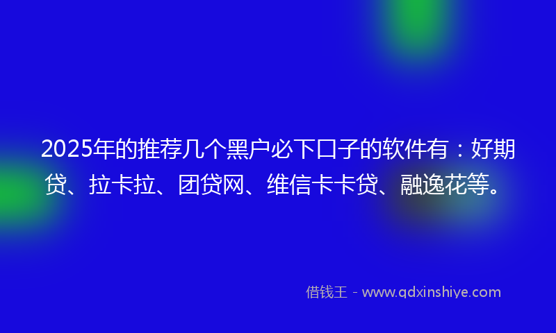 2025年的推荐几个黑户必下口子的软件有：好期贷、拉卡拉、团贷网、维信卡卡贷、融逸花等。
