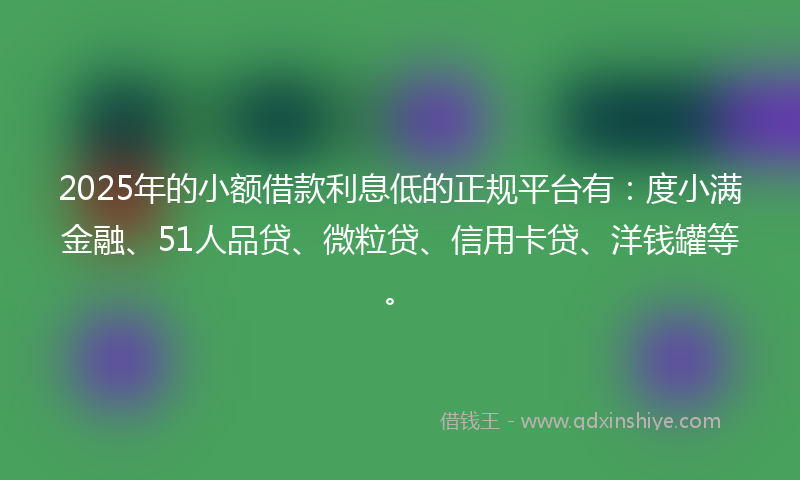 2025年的小额借款利息低的正规平台有：度小满金融、51人品贷、微粒贷、信用卡贷、洋钱罐等。
