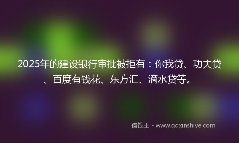 2025年的建设银行审批被拒有：你我贷、功夫贷、百度有钱花、东方汇、滴水贷等。