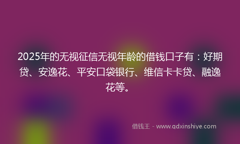 2025年的无视征信无视年龄的借钱口子有：好期贷、安逸花、平安口袋银行、维信卡卡贷、融逸花等。
