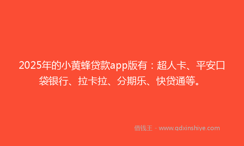 2025年的小黄蜂贷款app版有：超人卡、平安口袋银行、拉卡拉、分期乐、快贷通等。
