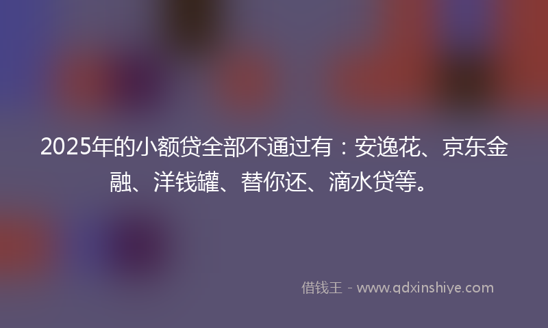 2025年的小额贷全部不通过有：安逸花、京东金融、洋钱罐、替你还、滴水贷等。