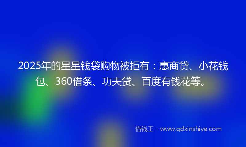 2025年的星星钱袋购物被拒有：惠商贷、小花钱包、360借条、功夫贷、百度有钱花等。