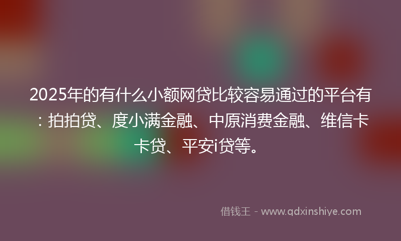 2025年的有什么小额网贷比较容易通过的平台有：拍拍贷、度小满金融、中原消费金融、维信卡卡贷、平安i贷等。