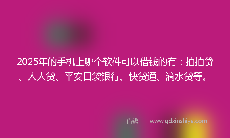 2025年的手机上哪个软件可以借钱的有：拍拍贷、人人贷、平安口袋银行、快贷通、滴水贷等。
