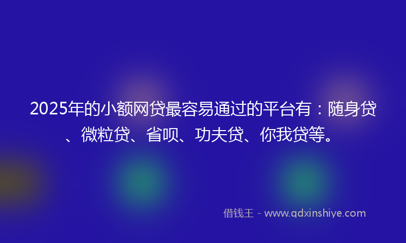 2025年的小额网贷最容易通过的平台有：随身贷、微粒贷、省呗、功夫贷、你我贷等。
