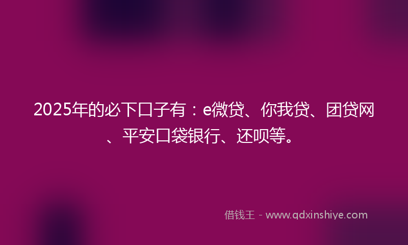 2025年的必下口子有：e微贷、你我贷、团贷网、平安口袋银行、还呗等。