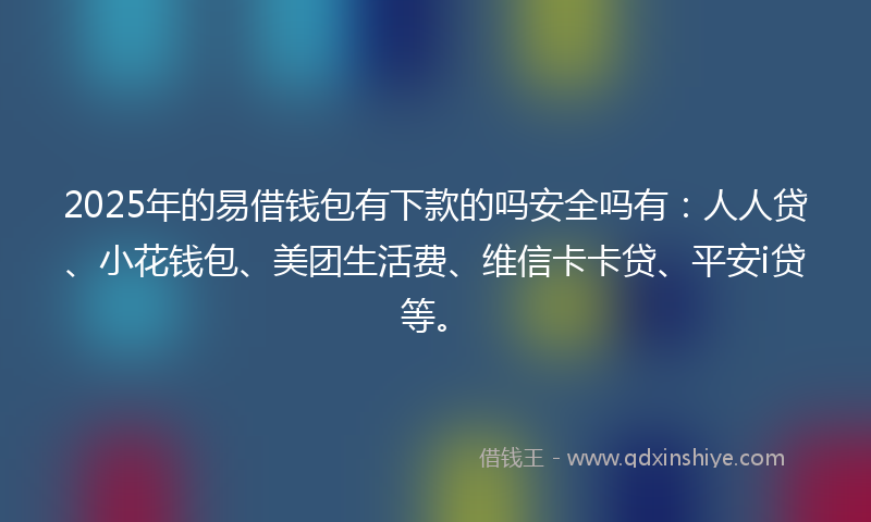 2025年的易借钱包有下款的吗安全吗有：人人贷、小花钱包、美团生活费、维信卡卡贷、平安i贷等。