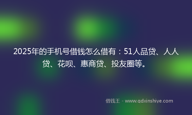 2025年的手机号借钱怎么借有：51人品贷、人人贷、花呗、惠商贷、投友圈等。