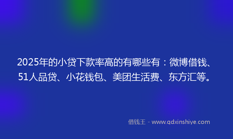 2025年的小贷下款率高的有哪些有：微博借钱、51人品贷、小花钱包、美团生活费、东方汇等。