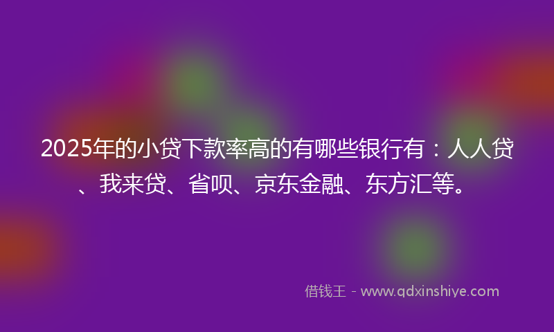 2025年的小贷下款率高的有哪些银行有：人人贷、我来贷、省呗、京东金融、东方汇等。