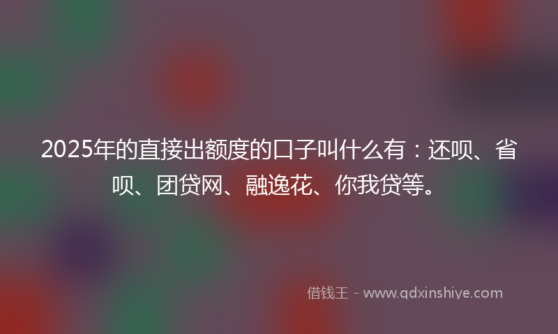 2025年的直接出额度的口子叫什么有：还呗、省呗、团贷网、融逸花、你我贷等。
