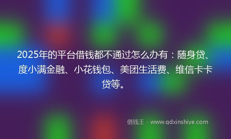 2025年的平台借钱都不通过怎么办有:随身贷、度小满金融、小花钱包、美团生活费、维信卡卡贷等。
