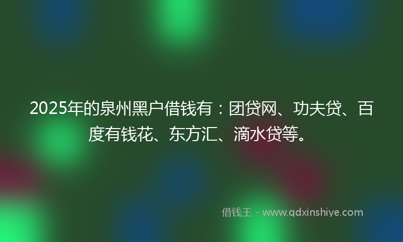 2025年的泉州黑户借钱有：团贷网、功夫贷、百度有钱花、东方汇、滴水贷等。