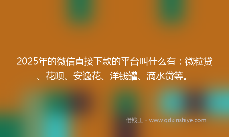 2025年的微信直接下款的平台叫什么有：微粒贷、花呗、安逸花、洋钱罐、滴水贷等。