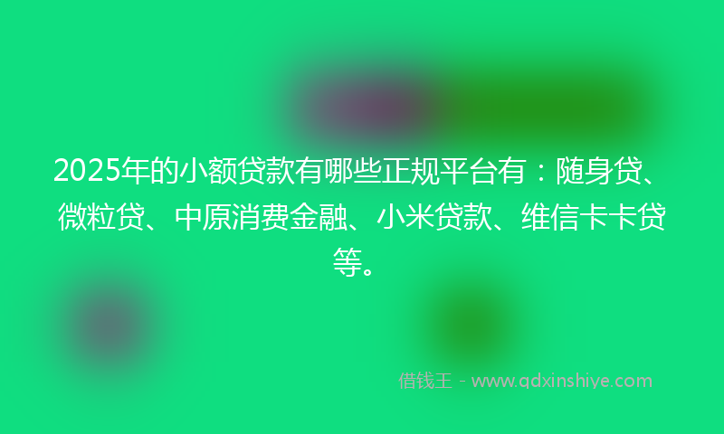 2025年的小额贷款有哪些正规平台有：随身贷、微粒贷、中原消费金融、小米贷款、维信卡卡贷等。