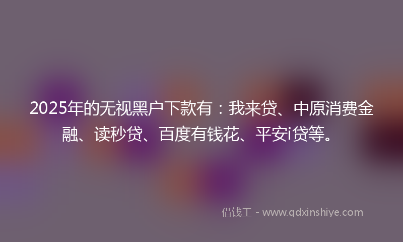 2025年的无视黑户下款有：我来贷、中原消费金融、读秒贷、百度有钱花、平安i贷等。