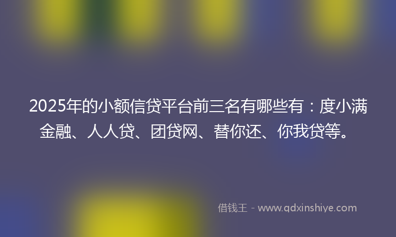 2025年的小额信贷平台前三名有哪些有:度小满金融、人人贷、团贷网、替你还、你我贷等。