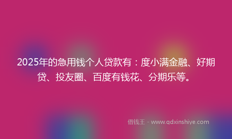2025年的急用钱个人贷款有：度小满金融、好期贷、投友圈、百度有钱花、分期乐等。
